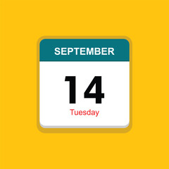 tuesday 14 september icon with yellow background, calender icon