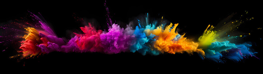Ultra-Wide Background of a Colorful and Vibrant Powder Explosion (Generative AI)