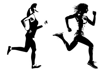 Fototapeta na wymiar Runner silhouette.Marathon run. Jogging ink drawings