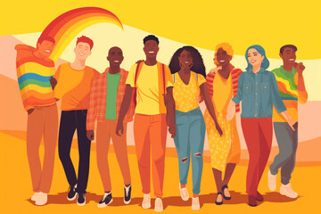 Naklejka premium Happy diverse people with inclusive concept flat design Generative AI