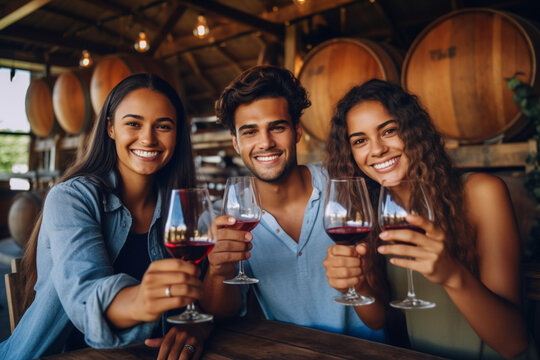 Party with friends. Group of cheerful young people carrying sparklers and champagne flutes - Image Generative AI