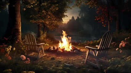 Cozy Bonfire in a Forest by Night - ambience loop