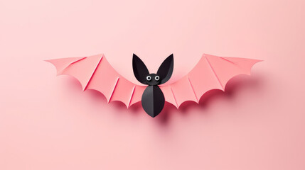 Bat on a pink background made in Paper Art for Halloween concept