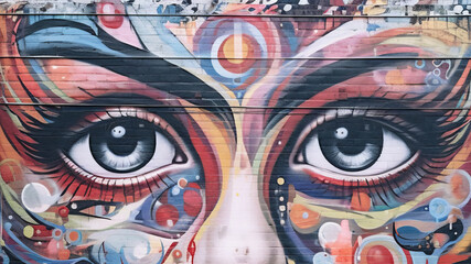 a womans face is painted on a wall