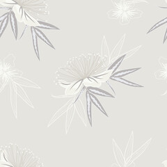 Floral seamless pattern in gentle pastel colors. Vector design for paper, cover, fabric, indoor decor and other uses. Botanical background in modern flat design.