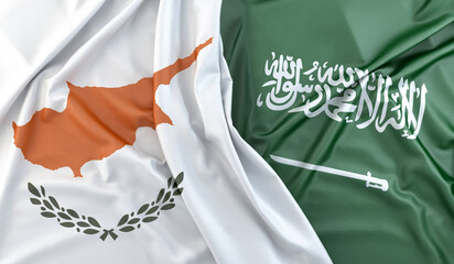 Ruffled Flags of Cyprus and Saudi Arabia. 3D Rendering