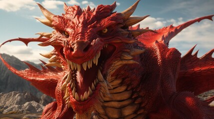 Red dragon 3D illustration.Generative AI