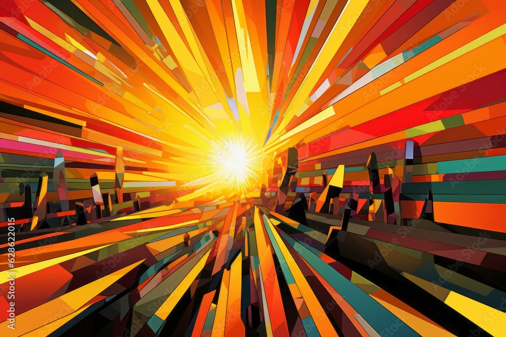 Wall mural an abstract image of the sun rising over a city