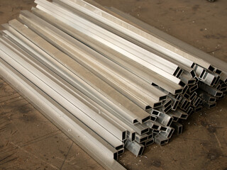 Metal profile angle in packs at warehouse of metal products