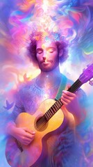 Plakat Melodic Energy - A Man Playing Guitar with Passion and Enthusiasm.