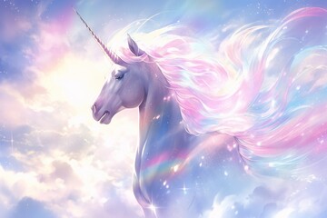 Naklejka na ściany i meble The Enchanting Majesty - A Captivating Portrait of a Unicorn, the Symbol of Magic and Wonder.