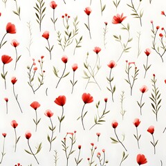seamless pattern with red flowers leaf,tree,red,AI generated ,