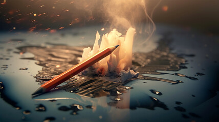 Burning pencil set, creative crisis, lack of ideas, drawing, creative lifestyle