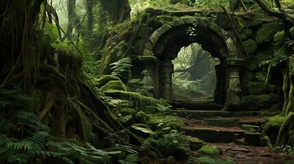 an archway in the middle of a jungle