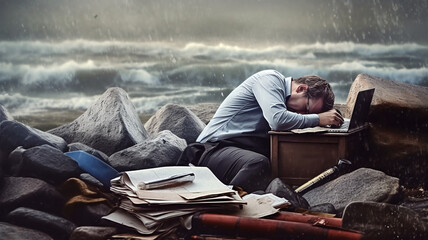 A person is depressed and in emotional burnout, strong tiredness, failures at work
