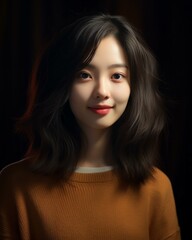 Fototapeta premium an asian woman with dark hair and a red lipstick