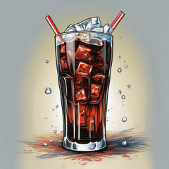 Digital Illustration Of A Coke Glass Filled With Ice Cubes