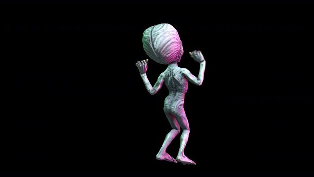 Seamless loopable animation of a terror alien crazy dancing isolated with alpha channel.