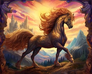 Obraz na płótnie Canvas an illustration of a horse with long red hair