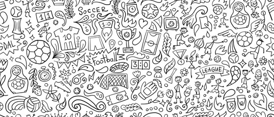 Soccer tournament, football league team international championship. Childish style seamless pattern background for your design. Vector illustration - 628625642