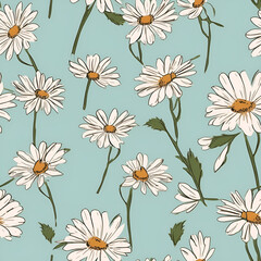 seamless pattern with daisies,flowers,beauty,leaf,AI generated