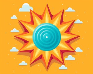 an illustration of a sun with a blue disc in the center - Powered by Adobe