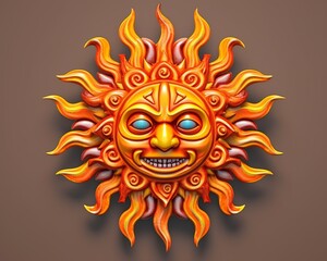 an illustration of a sun with a face on a brown background