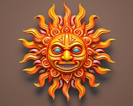 an illustration of a sun with a face on a brown background