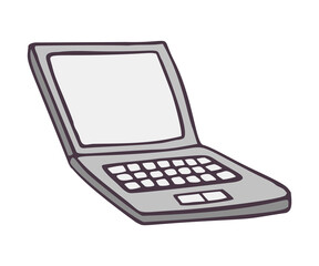 Doodle open laptop icon. Hand drawn computer symbol. Png clipart isolated on transparent background