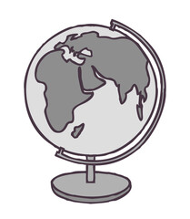 Doodle Earth globe icon. Hand drawn planet symbol. Png clipart isolated on transparent background