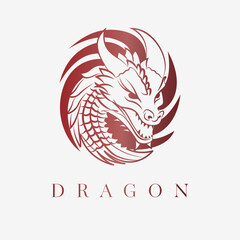 Dragon vector logo design. Round fantasy creature vector icon symbol.
