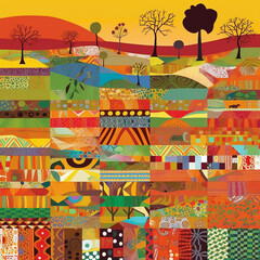 African pattern, bright unusual, in a cubic style with ethnic African themes and colors, for printing and packaging design, creative wallpaper