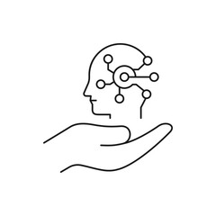 Artificial intelligence. Machine learning, human cyborg icon concept line style isolated on white background. Vector illustration