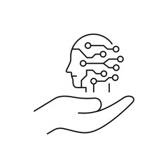 Artificial intelligence. Machine learning, human cyborg icon concept line style isolated on white background. Vector illustration