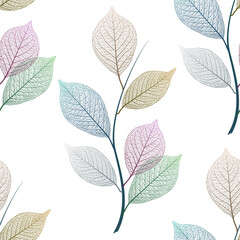 Seamless pattern with colorful leaves vein. Vector illustration.