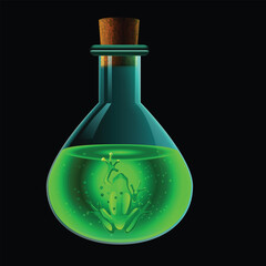 Magic potion poison in a flask with a frog