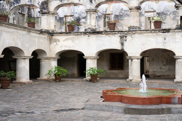 Fototapeta na wymiar Historic Santa Teresa De Jesus Monastery and Temple Courtyard in Old City Antigua, a Unesco World Heritage Site