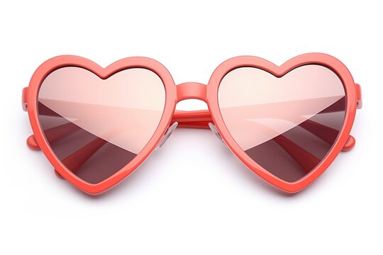 heart shaped glasses on white background.
