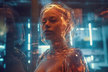an image of a woman in a futuristic suit - obrazy, fototapety, plakaty