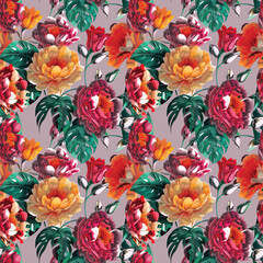 Floral shape watercolor seamless pattern.