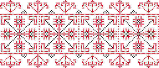 embroidered cross-stitch ornament national pattern Ukrainian Slavic.