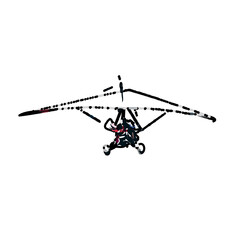 Color sketch of a person playing hang gliding with transparent background