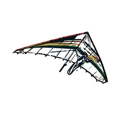 Color sketch of a person playing hang gliding with transparent background