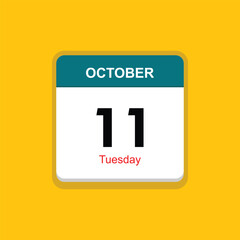 tuesday 11 october icon with yellow background, calender icon
