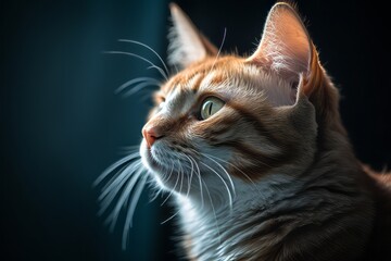 an orange tabby cat is looking to the side