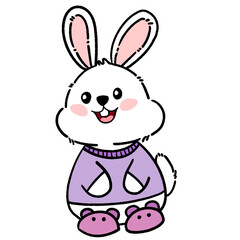 adorable white bunny rabbit cartoon isolated on transparent 