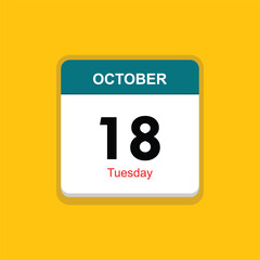 tuesday 18 october icon with yellow background, calender icon