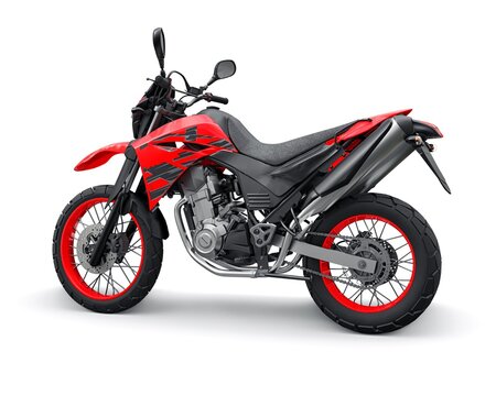Japan, Tokyo. July 28, 2023. Red Yamaha XT660R enduro motorcycle dual purpose on a white background. 3d rendering.