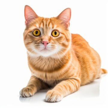 an orange tabby cat is sitting on a white background
