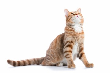 Obraz premium an orange tabby cat sitting on the ground looking up